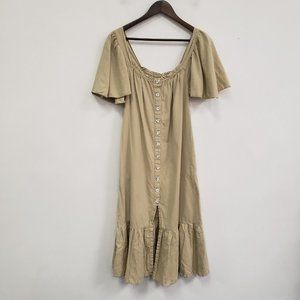 Free People Womens Sweet Sunday Ruffle Midi Dress Size S Linen Blend Button Boho